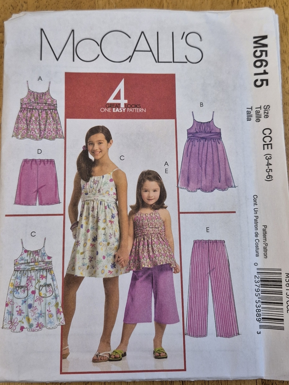 McCall's Pattern UNCUT M5615 Girls 3 4 5 6 Easy Sewing Sun Dress Capri Set